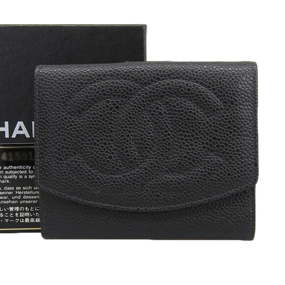 CHANEL Handbags - CHANEL Authentic Black Caviar Leather Logo Wallet